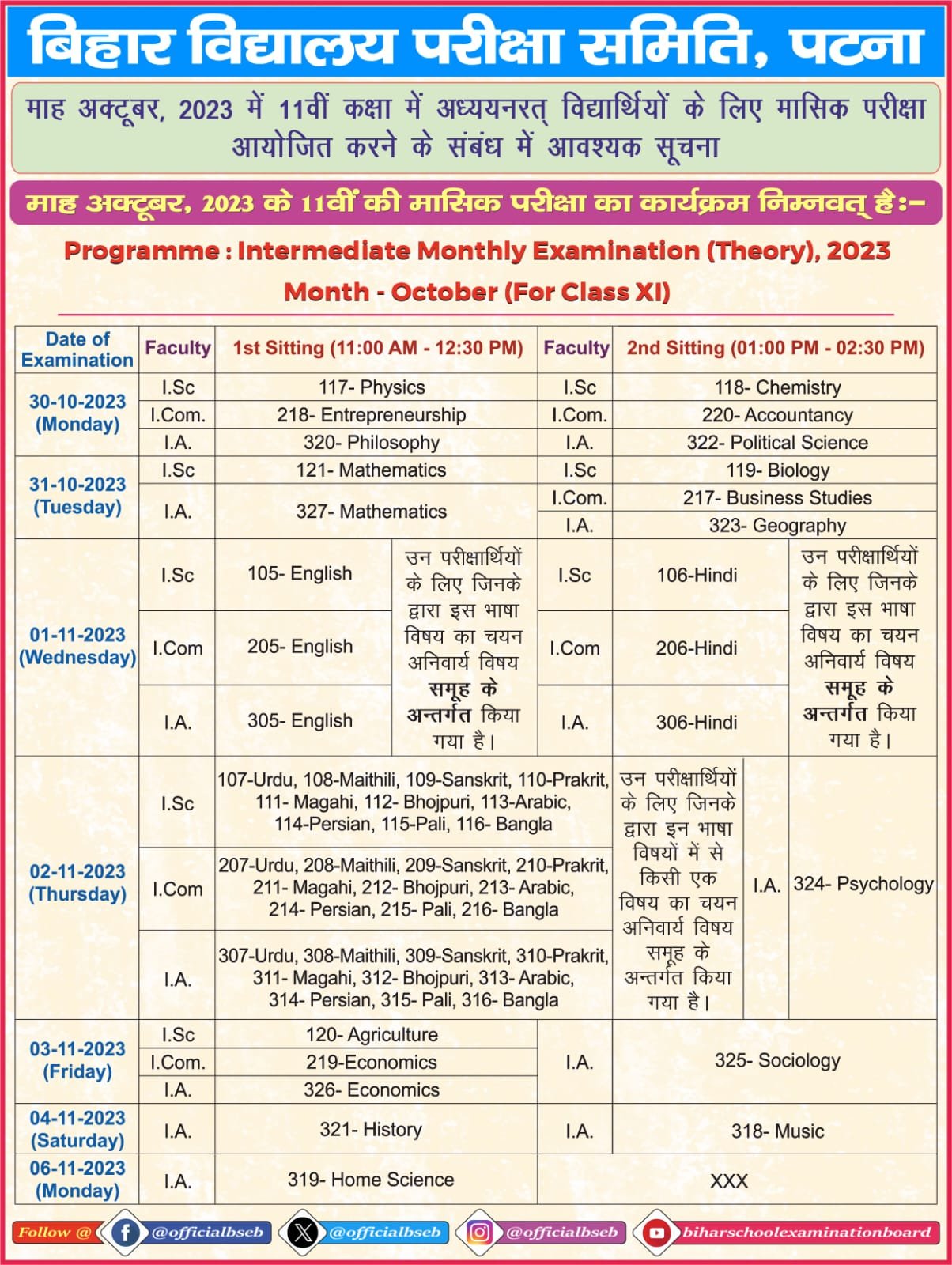 Bihar Board 9th 10th 11th Monthly Exam Schedule And 12th Sent Up Exam Schedule