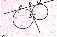 Diagram of two circles touching at point S with a common tangent line PRQ