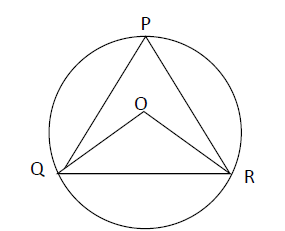 Circle with triangle PQR and center O