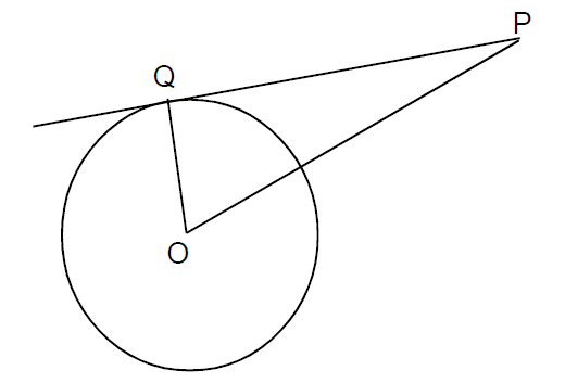 Circle with center O, tangent PQ, with OQ = 3 cm, and PQ = 4 cm