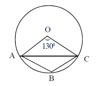 Circle with center O, angle AOC = 130 degrees