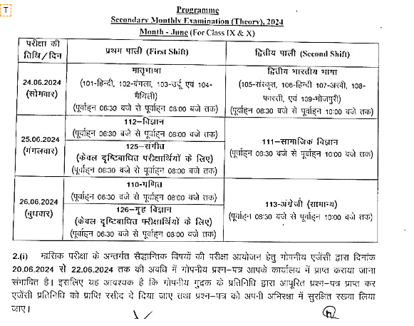 Bihar Board Class 10th Sanskrit June Monthly Exam Question Paper